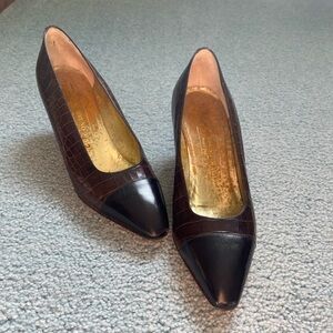 Bruno Magli Black and Brown Croc-Embossed Heels